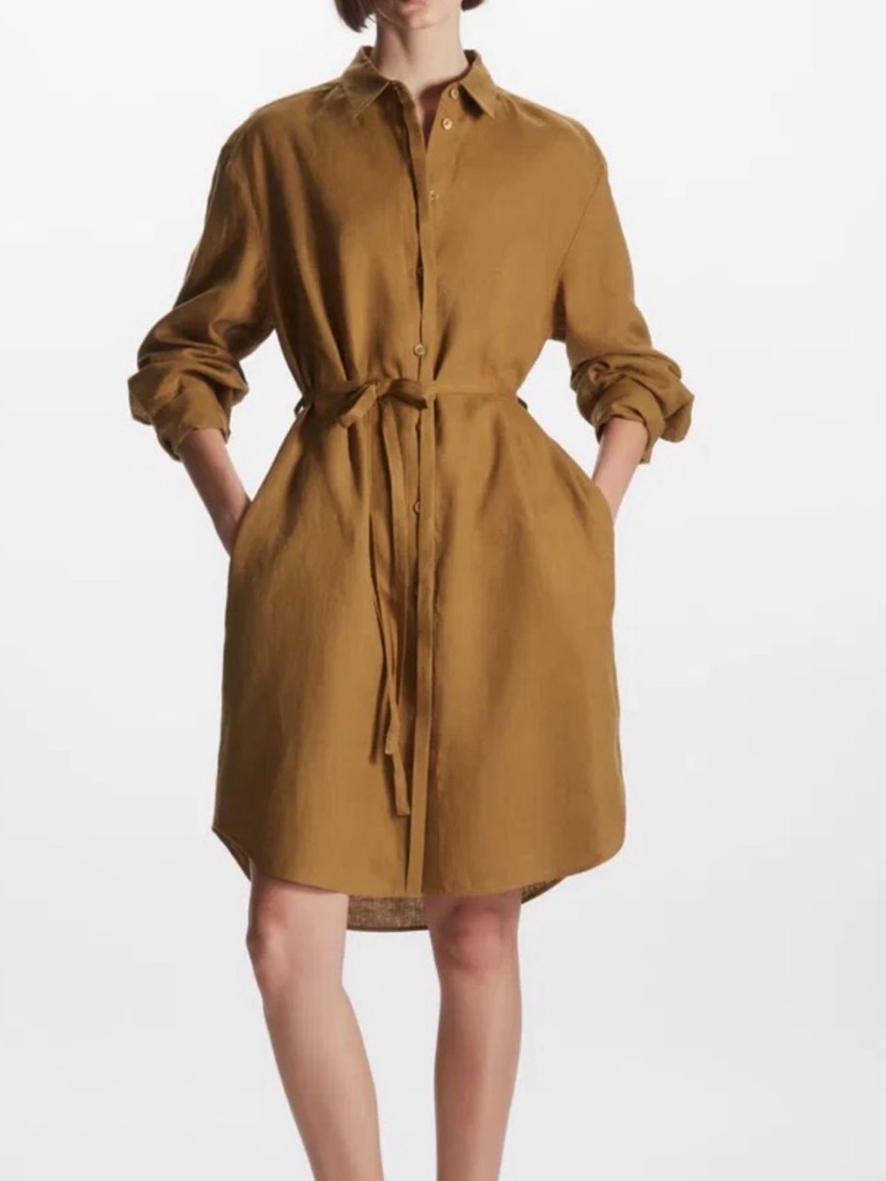 COS brown  Button-Front Tie-Waist Shirt Dress